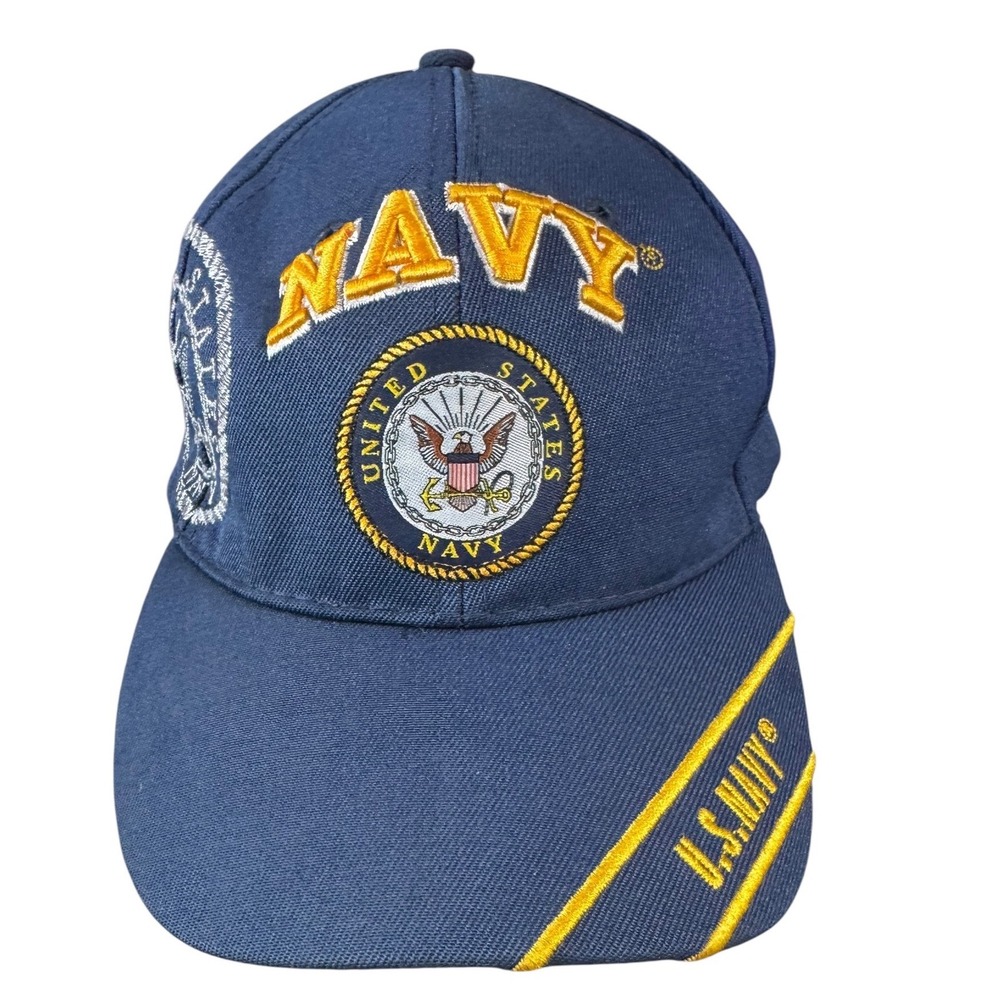 US Navy Mens Baseball Cap Hat OSFM Blue Cotton Solid Adjustable Military Vintage